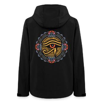 Mandala de l’Oeil de Râ | Art égyptien psychédélique - Veste softshell femme recyclée Stanley/Stella - noir - Dos - AI Model Female 172 light (172cm)