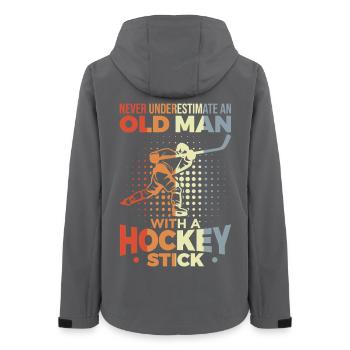 Unterschätze nie alte Eishockeyspieler - Frauen Recycelte Softshelljacke von Stanley/Stella - Anthrazit - Hinten - AI Model Female 172 light (172cm)