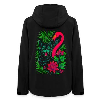 Tropische Katze & Flamingo - Sommer 2025 - Frauen Recycelte Softshelljacke von Stanley/Stella - Schwarz - Hinten - AI Model Female 172 light (172cm)