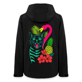 Tropische Katze & Flamingo - Sommer 2025 - Frauen Recycelte Softshelljacke von Stanley/Stella - Schwarz - Hinten - AI Model Female 172 light (172cm)