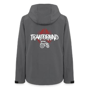 Traktorkind – Mit Erde unter den Reifen - Frauen Recycelte Softshelljacke von Stanley/Stella - Anthrazit - Hinten - AI Model Female 172 light (172cm)