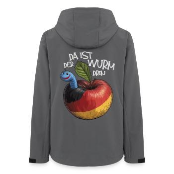 Wurm im Apfel mit Spruch - Frauen Recycelte Softshelljacke von Stanley/Stella - Anthrazit - Hinten - AI Model Female 172 light (172cm)