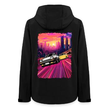 Neon City Auto Verfolgungsjagd Illustration - Frauen Recycelte Softshelljacke von Stanley/Stella - Schwarz - Hinten - AI Model Female 172 light (172cm)