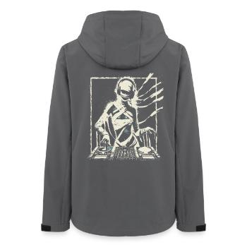 Futuristischer DJ mit Glitch-Effekten. - Frauen Recycelte Softshelljacke von Stanley/Stella - Anthrazit - Hinten - AI Model Female 172 light (172cm)