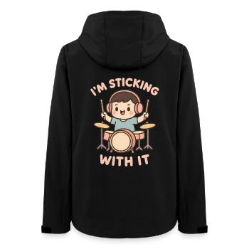 Ich bleib dabei – Kinder Schlagzeuger Spruch - Frauen Recycelte Softshelljacke von Stanley/Stella - Schwarz - Hinten - AI Model Female 172 light (172cm)