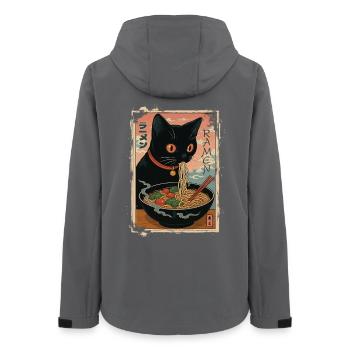 Black cat enjoying Japanese ramen - Women’s Recycled Softshell Jacket by Stanley/Stella - anthracite - Back - AI Model Female 172 light (172cm)