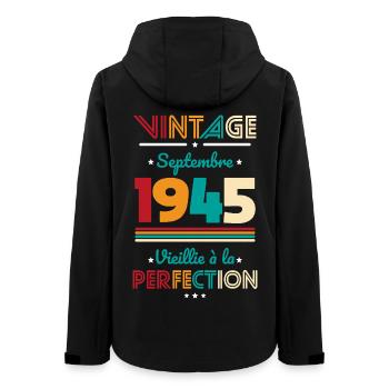 80th Birthday - Vintage - September 1945 - Women’s Recycled Softshell Jacket by Stanley/Stella - black - Back - AI Model Female 172 light (172cm)