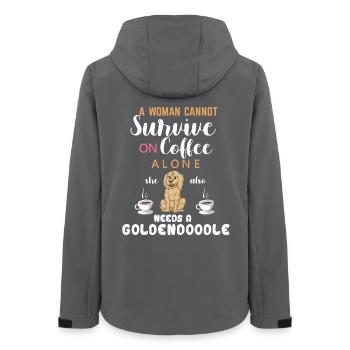 Kaffeeliebende Frau mit goldenem Doodle Zitat - Frauen Recycelte Softshelljacke von Stanley/Stella - Anthrazit - Hinten - AI Model Female 172 light (172cm)