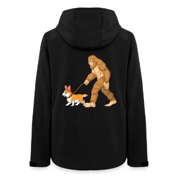 Bigfoot Walking a Corgi – Funny Cryptid Dog Design - Women’s Recycled Softshell Jacket by Stanley/Stella - black - Back - AI Model Female 172 light (172cm)