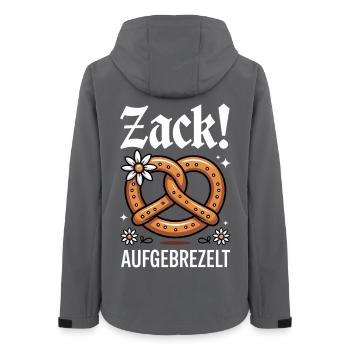 Brezel Blumen Edelweiß Zack Aufgebrezelt - Frauen Recycelte Softshelljacke von Stanley/Stella - Anthrazit - Hinten - AI Model Female 172 light (172cm)