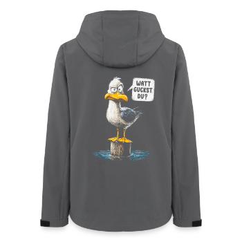 Watt guckst du? Lustige Möwe – Küstenhumor - Frauen Recycelte Softshelljacke von Stanley/Stella - Anthrazit - Hinten - AI Model Female 172 light (172cm)
