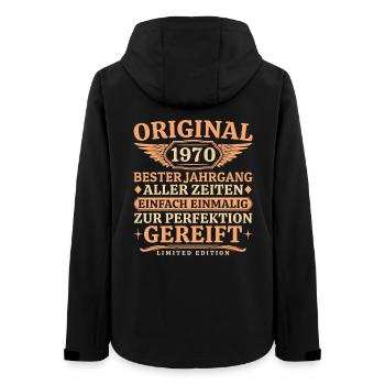 Original 1970 Jahrgang - Vintage 55. Geburtstag - Frauen Recycelte Softshelljacke von Stanley/Stella - Schwarz - Hinten - AI Model Female 172 light (172cm)