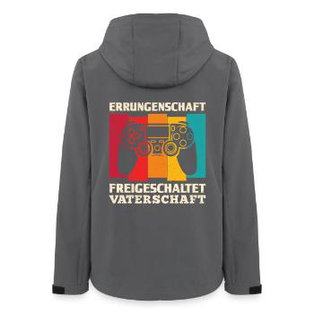 Werdender Vater ERRUNGENSCHAFT FREIGESCHALTET - Frauen Recycelte Softshelljacke von Stanley/Stella - Anthrazit - Hinten - AI Model Female 172 light (172cm)