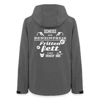 T-Shirt Design Benzinpreis und Frittenfett Krise - Frauen Recycelte Softshelljacke von Stanley/Stella - Anthrazit - Hinten - AI Model Female 172 light (172cm)