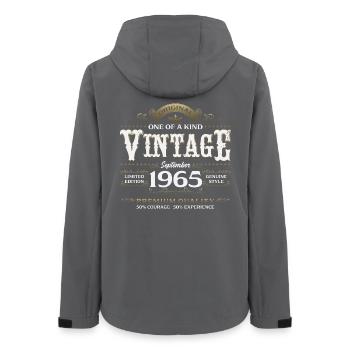60th Birthday Vintage September Year 1965 - Women’s Recycled Softshell Jacket by Stanley/Stella - anthracite - Back - AI Model Female 172 light (172cm)