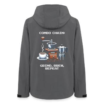 Combo-Kette: Mahlen, Brühen, Wiederholen | Kaffee - Frauen Recycelte Softshelljacke von Stanley/Stella - Anthrazit - Hinten - AI Model Female 172 light (172cm)