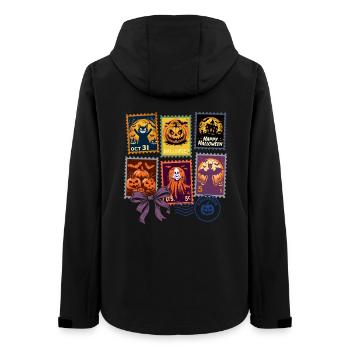Halloween Briefmarken Figuren – Grusel Saison - Frauen Recycelte Softshelljacke von Stanley/Stella - Schwarz - Hinten - AI Model Female 172 light (172cm)