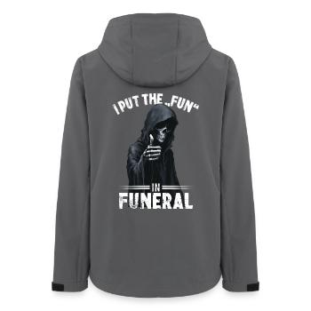Grim Reaper saying I put the fun in funeral motif - Women’s Recycled Softshell Jacket by Stanley/Stella - anthracite - Back - AI Model Female 172 light (172cm)