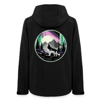Siberian Husky with Northern Lights - Women’s Recycled Softshell Jacket by Stanley/Stella - black - Back - AI Model Female 172 light (172cm)