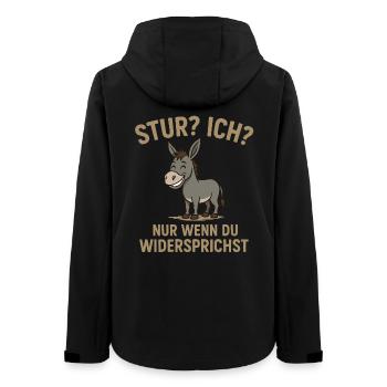 Humorvolles Esel-Design mit Spruch Stur? Ich? - Frauen Recycelte Softshelljacke von Stanley/Stella - Schwarz - Hinten - AI Model Female 172 light (172cm)