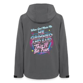 Als Gott mich Schuf Grinste Er Lustiger Retro - Frauen Recycelte Softshelljacke von Stanley/Stella - Anthrazit - Hinten - AI Model Female 172 light (172cm)