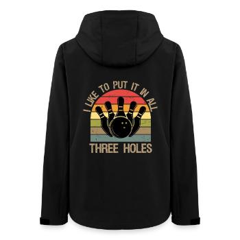 I Like To Put It In All Three Holes Bowling Shirt - Frauen Recycelte Softshelljacke von Stanley/Stella - Schwarz - Hinten - AI Model Female 172 light (172cm)