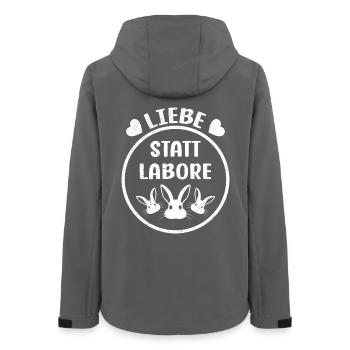 Tierschutz LIEBE STATT LABORE Tierversuch Frei - Frauen Recycelte Softshelljacke von Stanley/Stella - Anthrazit - Hinten - AI Model Female 172 light (172cm)