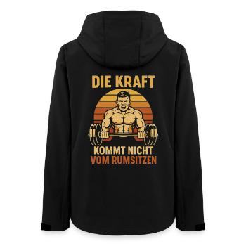 Kraft kommt nicht vom Rumsitzen Fitness Gym Sport - Frauen Recycelte Softshelljacke von Stanley/Stella - Schwarz - Hinten - AI Model Female 172 light (172cm)