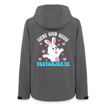 Tierschutz TIERE SIND KEINE TESTOBJEKTE LUSTIG - Frauen Recycelte Softshelljacke von Stanley/Stella - Anthrazit - Hinten - AI Model Female 172 light (172cm)