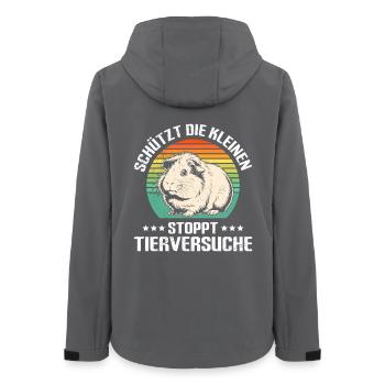 Tiere SCHÜTZT DIE KLEINEN STOPPT TIERVERSUCHE - Frauen Recycelte Softshelljacke von Stanley/Stella - Anthrazit - Hinten - AI Model Female 172 light (172cm)