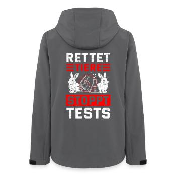Tierschutz RETTET TIERE STOPPT TESTS Frei - Frauen Recycelte Softshelljacke von Stanley/Stella - Anthrazit - Hinten - AI Model Female 172 light (172cm)