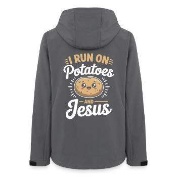 Je cours sur les pommes de terre et Jésus - Veste softshell femme recyclée Stanley/Stella - charbon - Dos - AI Model Female 172 light (172cm)