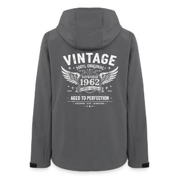 63 ans anniversaire | Anniversaire novembre 1962 - Veste softshell femme recyclée Stanley/Stella - charbon - Dos - AI Model Female 172 light (172cm)