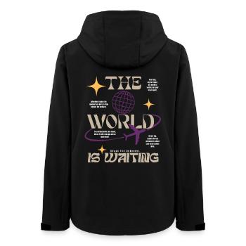 The World is Waiting - Travel & Adventure - Women’s Recycled Softshell Jacket by Stanley/Stella - black - Back - AI Model Female 172 light (172cm)