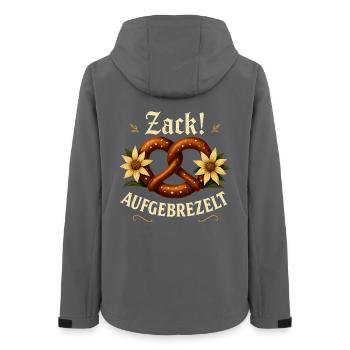 Zack aufgebrezelt Brezel Edelweiß Shirt - Frauen Recycelte Softshelljacke von Stanley/Stella - Anthrazit - Hinten - AI Model Female 172 light (172cm)