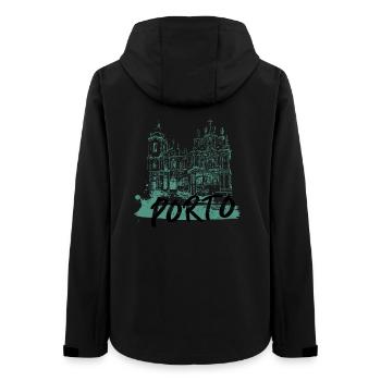 Porto historisches Zentrum Straßenbahn Illustration - Frauen Recycelte Softshelljacke von Stanley/Stella - Schwarz - Hinten - AI Model Female 172 light (172cm)