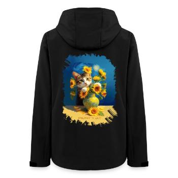 🌻😻 Vincents Katze unter Sonnenblumen – Malerei - Frauen Recycelte Softshelljacke von Stanley/Stella - Schwarz - Hinten - AI Model Female 172 light (172cm)