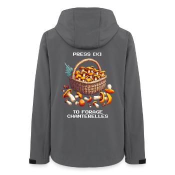 Drücke [X] zum Sammeln | Pfifferlinge Foraging - Frauen Recycelte Softshelljacke von Stanley/Stella - Anthrazit - Hinten - AI Model Female 172 light (172cm)