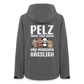 PELZ MACHT TIERE SCHÖN UND MENSCHEN HÄSSLICH - Frauen Recycelte Softshelljacke von Stanley/Stella - Anthrazit - Hinten - AI Model Female 172 light (172cm)