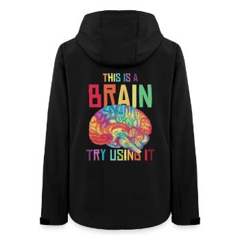 Neon Rainbow Brain Saying - Women’s Recycled Softshell Jacket by Stanley/Stella - black - Back - AI Model Female 172 light (172cm)