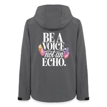 Be a Voice – Encouragement Saying in Retro Style - Women’s Recycled Softshell Jacket by Stanley/Stella - anthracite - Back - AI Model Female 172 light (172cm)
