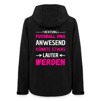 Watch out for grandma playing football – get louder - Women’s Recycled Softshell Jacket by Stanley/Stella - black - Back - AI Model Female 172 light (172cm)