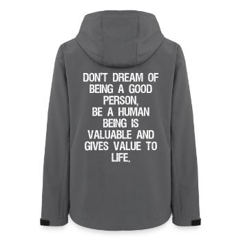 don't dream of being a good person be a human  - Frauen Recycelte Softshelljacke von Stanley/Stella - Anthrazit - Hinten - AI Model Female 172 light (172cm)