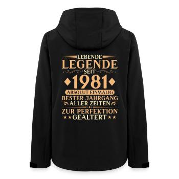 Jahrgang 1981 Geburtstag 45 Jahre Geschenk - Frauen Recycelte Softshelljacke von Stanley/Stella - Schwarz - Hinten - AI Model Female 172 light (172cm)