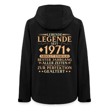 Jahrgang 1971 Geburtstag 55 Jahre Geschenk - Frauen Recycelte Softshelljacke von Stanley/Stella - Schwarz - Hinten - AI Model Female 172 light (172cm)
