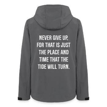 never give up for that is just the place and time - Frauen Recycelte Softshelljacke von Stanley/Stella - Anthrazit - Hinten - AI Model Female 172 light (172cm)