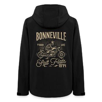 Bonneville Salt Flats Motorrad Geburtstag 1974 - Frauen Recycelte Softshelljacke von Stanley/Stella - Schwarz - Hinten - AI Model Female 172 light (172cm)