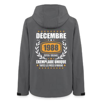 December 1988 Birthday - Born In December 1988 - Women’s Recycled Softshell Jacket by Stanley/Stella - anthracite - Back - AI Model Female 172 light (172cm)