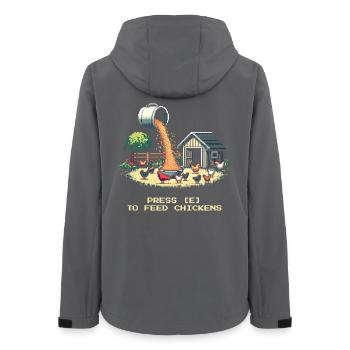 Drücke E zum Füttern | Bauernhof Gamer - Frauen Recycelte Softshelljacke von Stanley/Stella - Anthrazit - Hinten - AI Model Female 172 light (172cm)