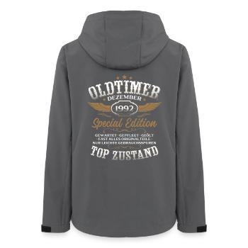 33. Geburtstag Geschenk Oldtimer Dezember 1992 - Frauen Recycelte Softshelljacke von Stanley/Stella - Anthrazit - Hinten - AI Model Female 172 light (172cm)